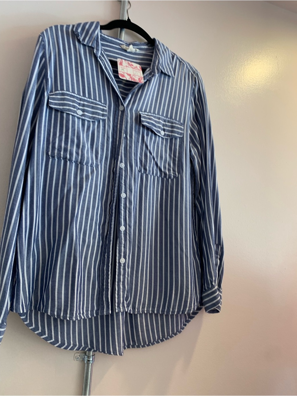 236 beachlunchlounge Blue and White Vertical Stripe Button Shirt